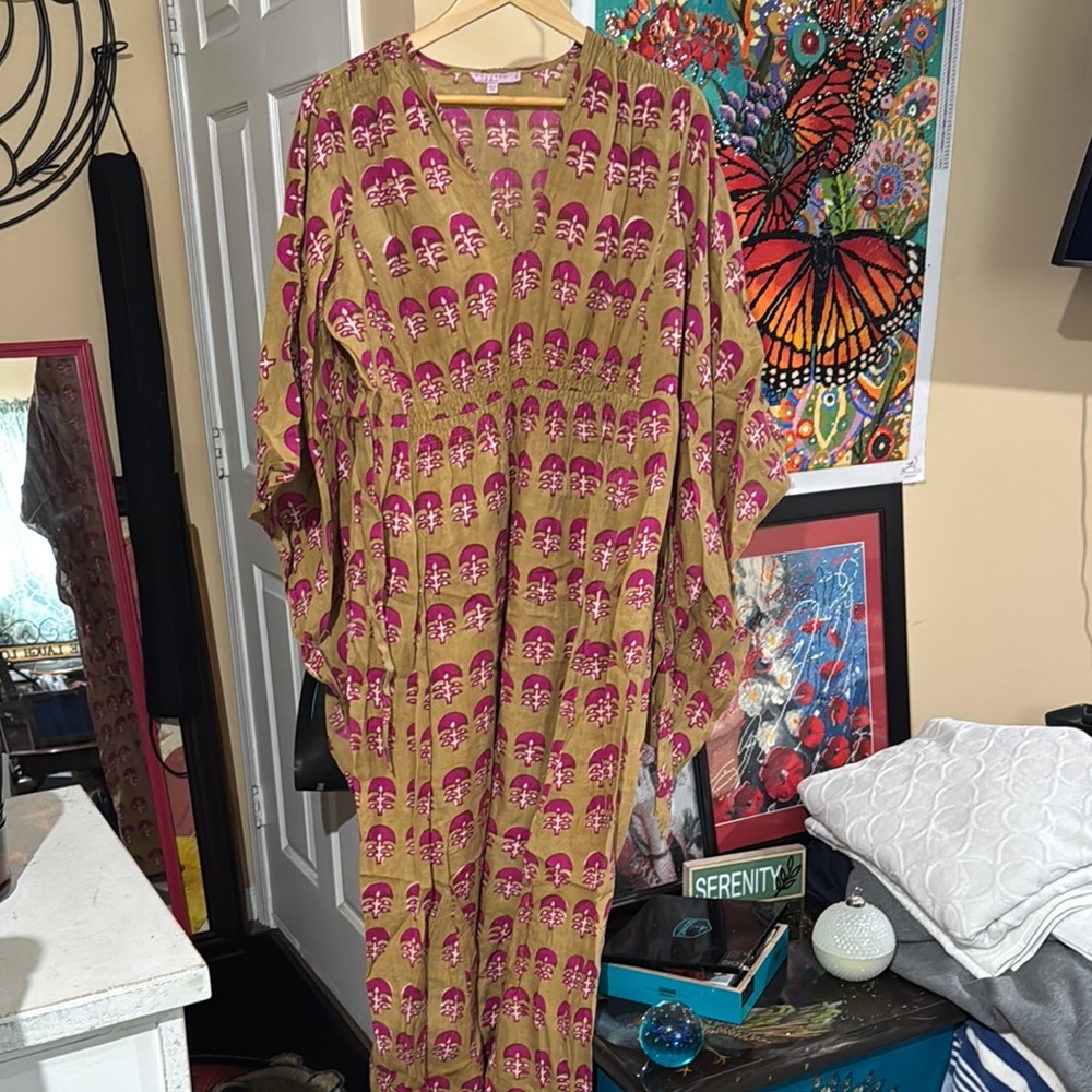 Calypso St. Barth Tan and Pink Patterned Dress